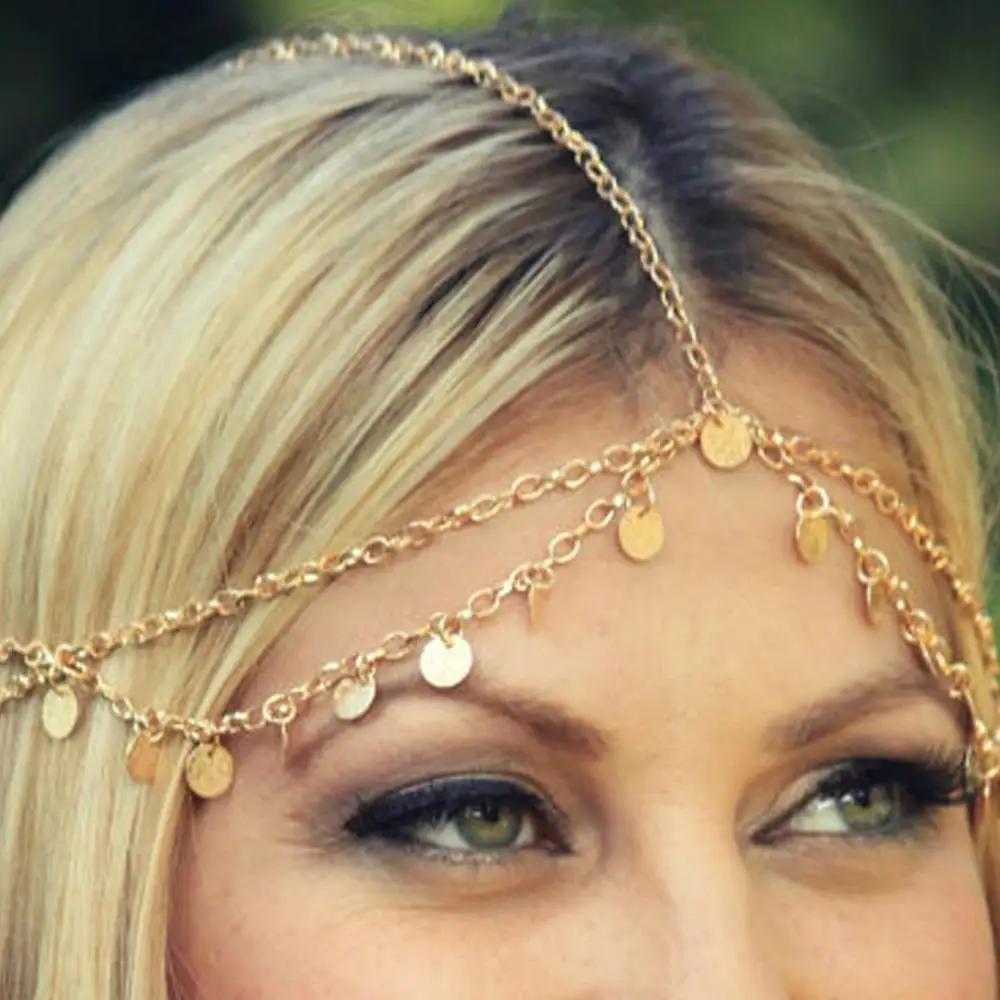 Новая мода головной убор Блестящий кусок цепи кисточкой Кулон Женщины hairband
