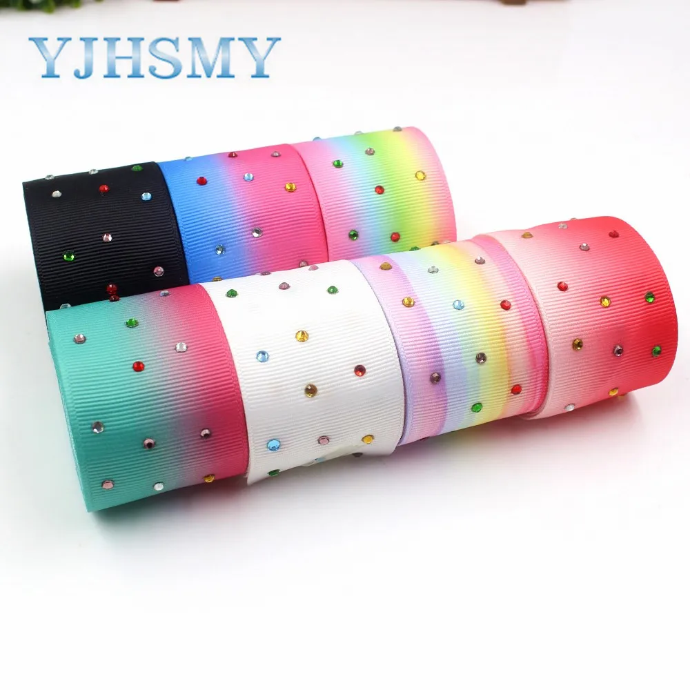 YJHSMY I-181106-179, 5 ярдов/партия, 38 мм градиент Многоцветный Алмаз ленты Термальность передачи печатных grosgrain, упаковочный материал
