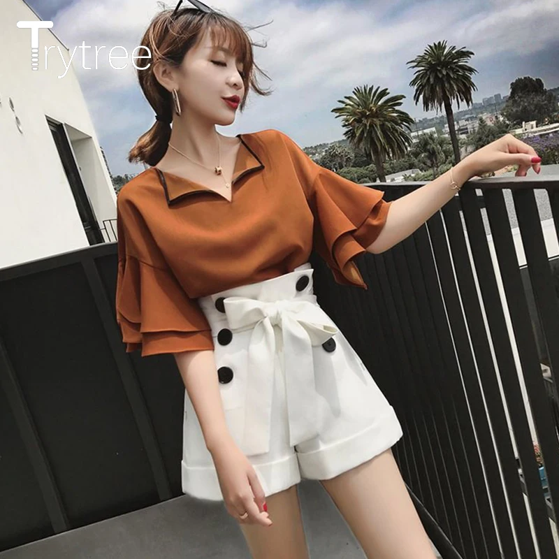 Летний женский комплект из двух предметов Trytree повседневный однотонный топ