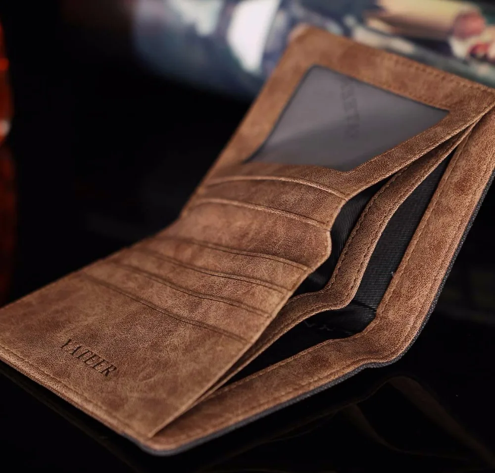 Мужской Двойной кошелек маленький винтажный Холщовый кожаный короткий двойной и