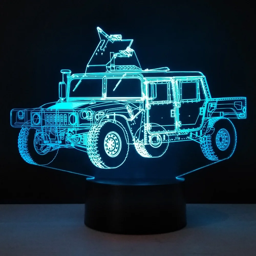 Военный грузовик Форма 3D светодиодный настольная лампа метакрилат пластина Craft