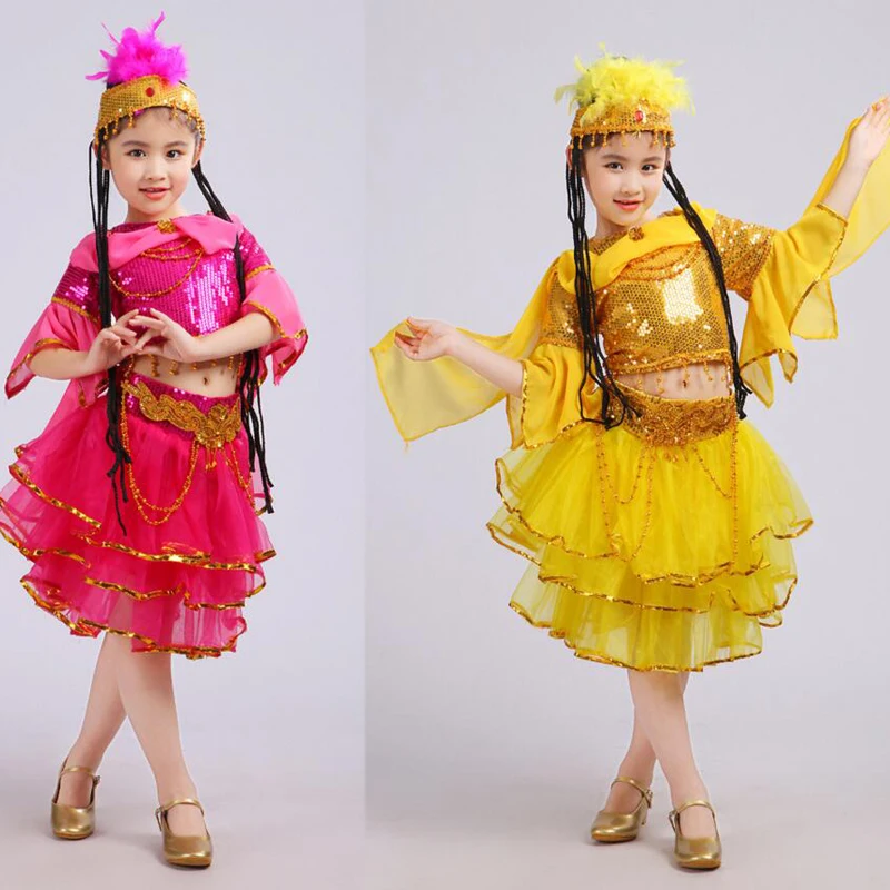 Платье для танца живота с блестками девочек|chinese folk dance dress|costumes chinesedance costume |