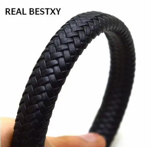 black Настоящий BESTXY, 1 м/лот, 12x6 мм, с плоской задней частью, Плетеный кожаный шнур для изготовления браслетов, аксессуары для ювелирных изделий diy - Цвет: black
