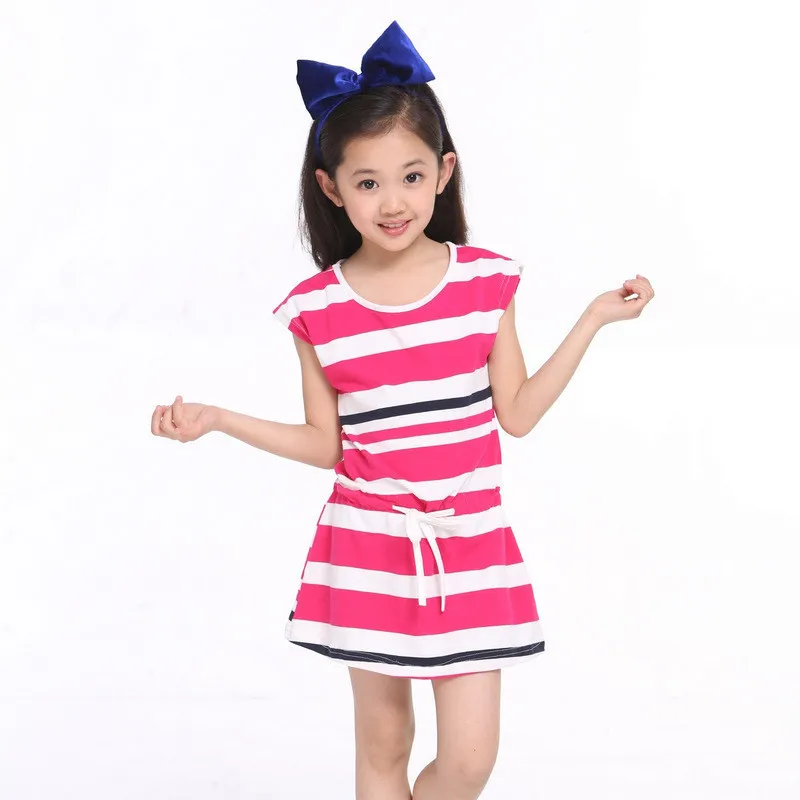 Free Shipping 2014 new Korean fashion cool summer sports girls striped short-sleeved dress | Мать и ребенок