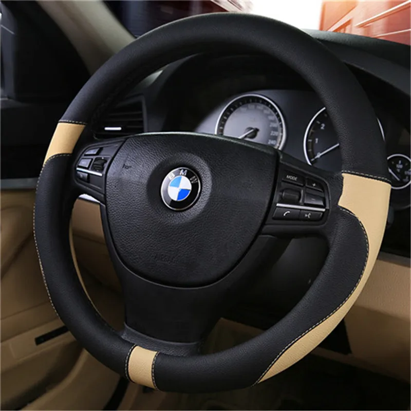 3D брендовый Автомобильный руль 38 см Кожаный сшитый вручную pu кожаный чехол рулевого колеса автомобиля подходит для большинства автомобилей Стайлинг
