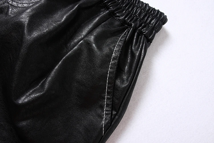 ALPHALMODA осенние женские шорты из искусственной кожи сплошной цвет изгибающий манжета, карман эластичный пояс шорты M-L