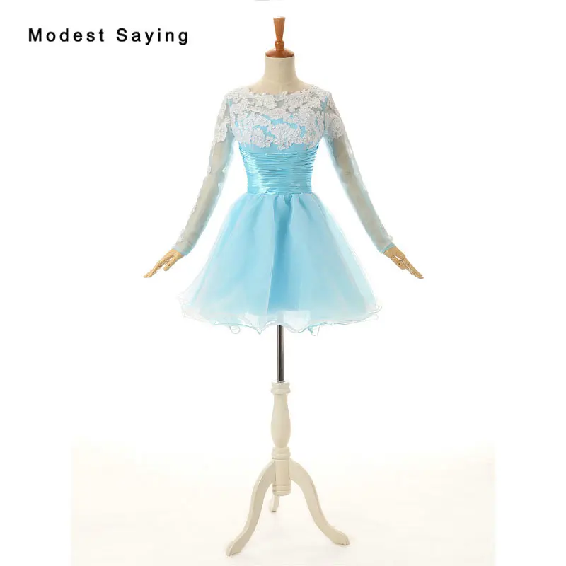 Элегантные светло-голубые и цвета слоновой кости кружевные мини-коктейльные