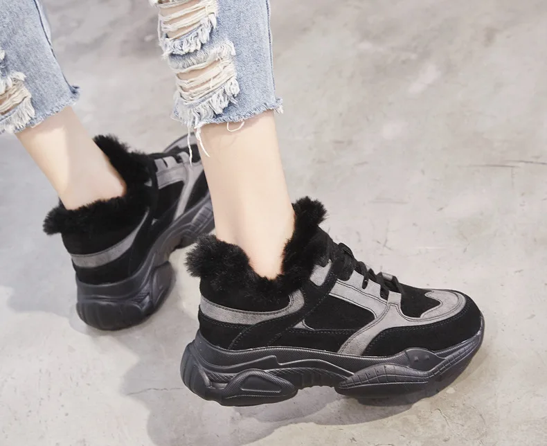 Zapatos mujer; Повседневная обувь; женские модные брендовые теплые кроссовки на платформе; chaussure; Сезон Зима; Новинка; женская обувь на меху; Цвет Черный
