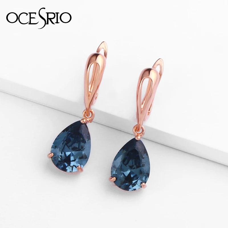 Женские серьги капельки OCESRIO с цветными камнями из розового золота 585 пробы