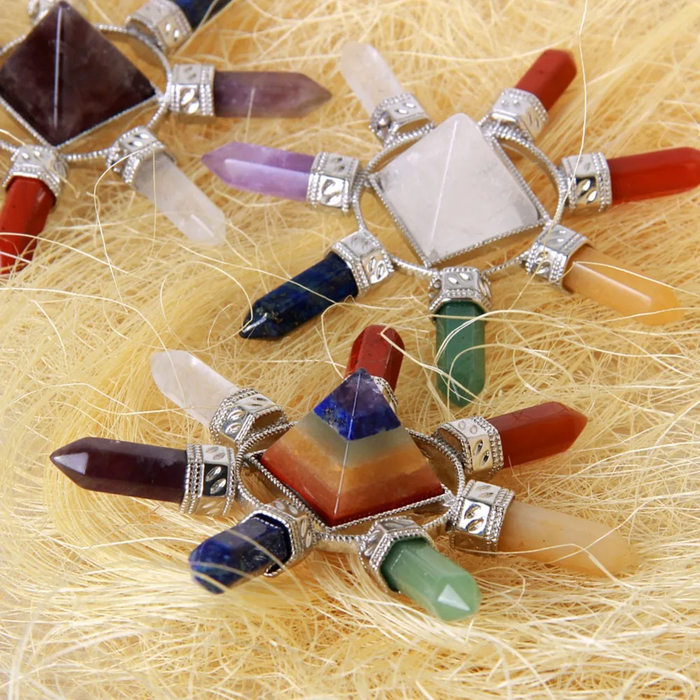 

Natural Reiki Healing Crystals Quartz Point 7 Chakra Stones Energy Generator Amethyst Pyramid Figurine 1pc