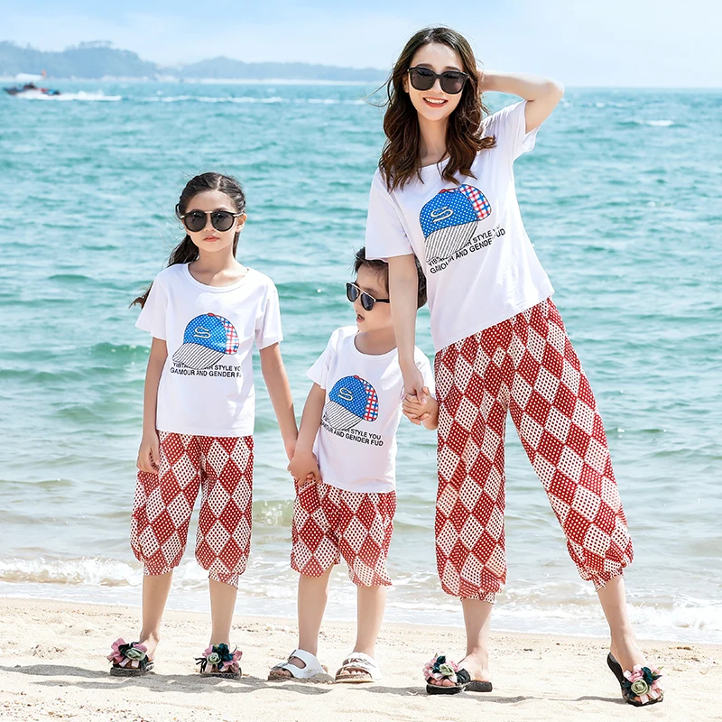 Мама и я Одежда для пляжа праздничный комплект пары летний Семейный папы сына