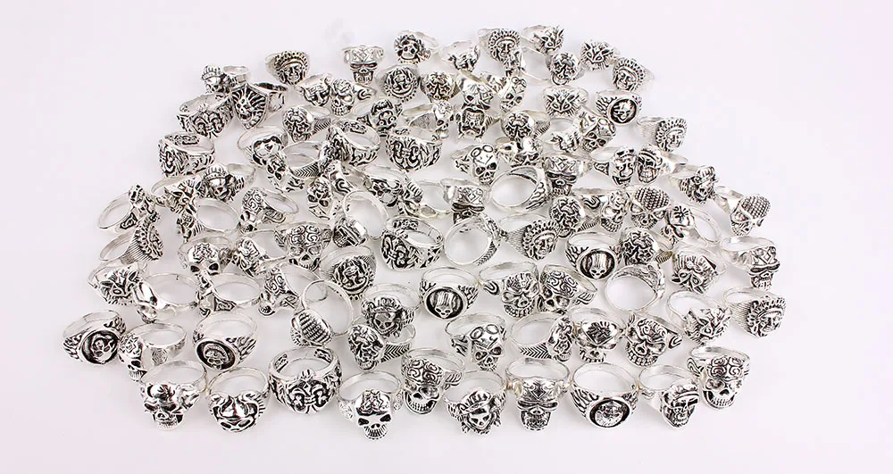 Модные большие мужские кольца серебряного цвета под старину 50 шт. оптом для