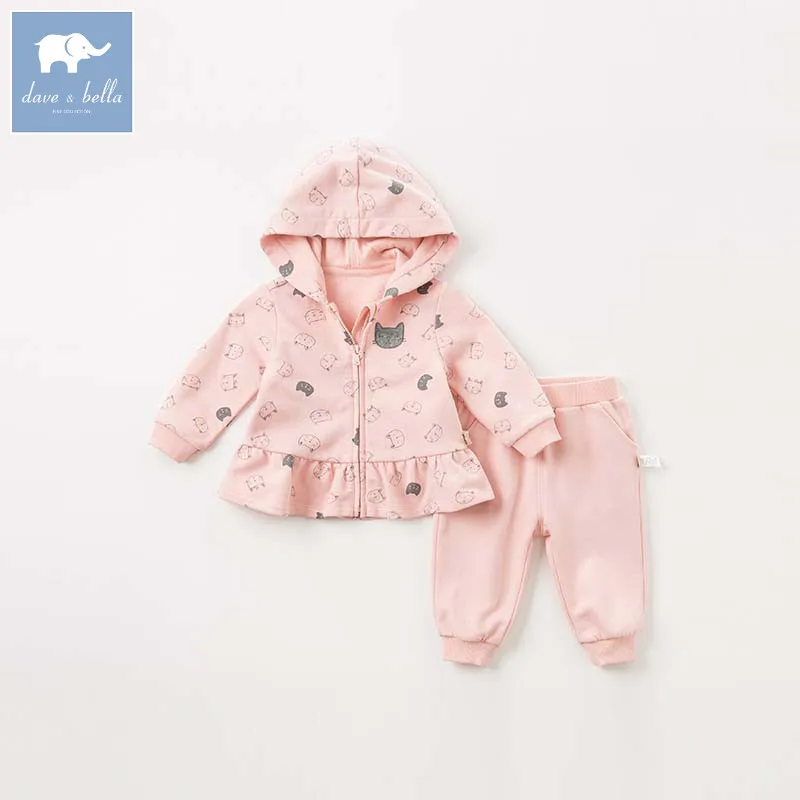 Dave bella/Модная осенняя одежда с капюшоном для маленьких девочек DBM7763 комплекты