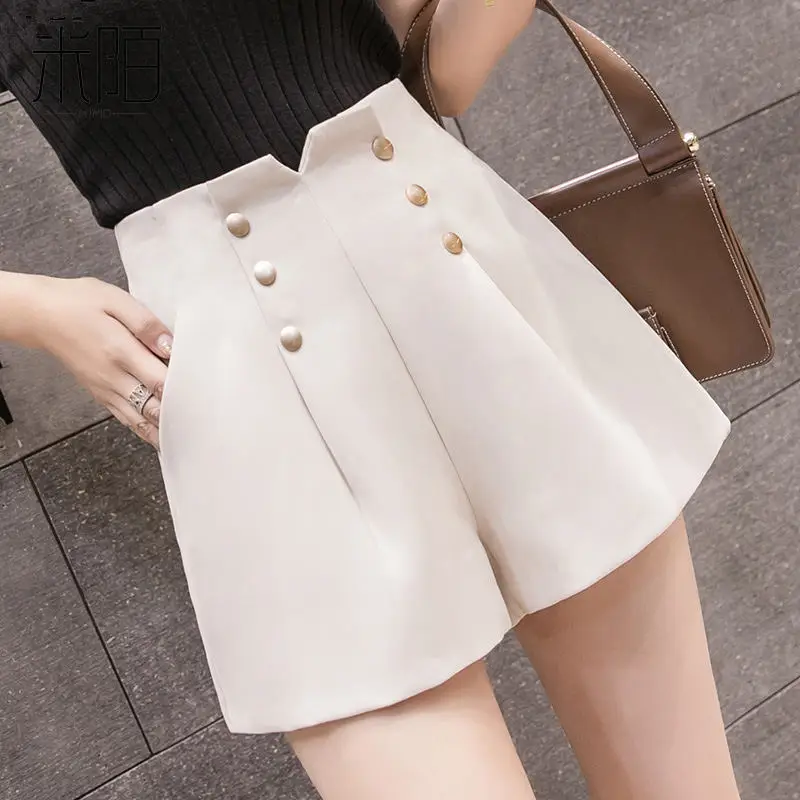 5010 apricot color Белые женские шорты с высокой талией на весну и лето, женские шорты с широкими штанинами, модные элегантные шорты, женские офисные шорты C5377 - Цвет: 5010 apricot color