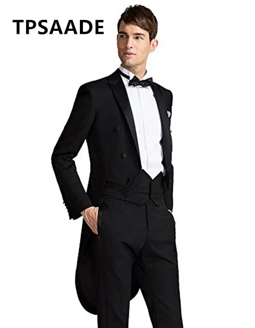 Фото Классический итальянский костюм со шлейфом мужской индивидуальный черное