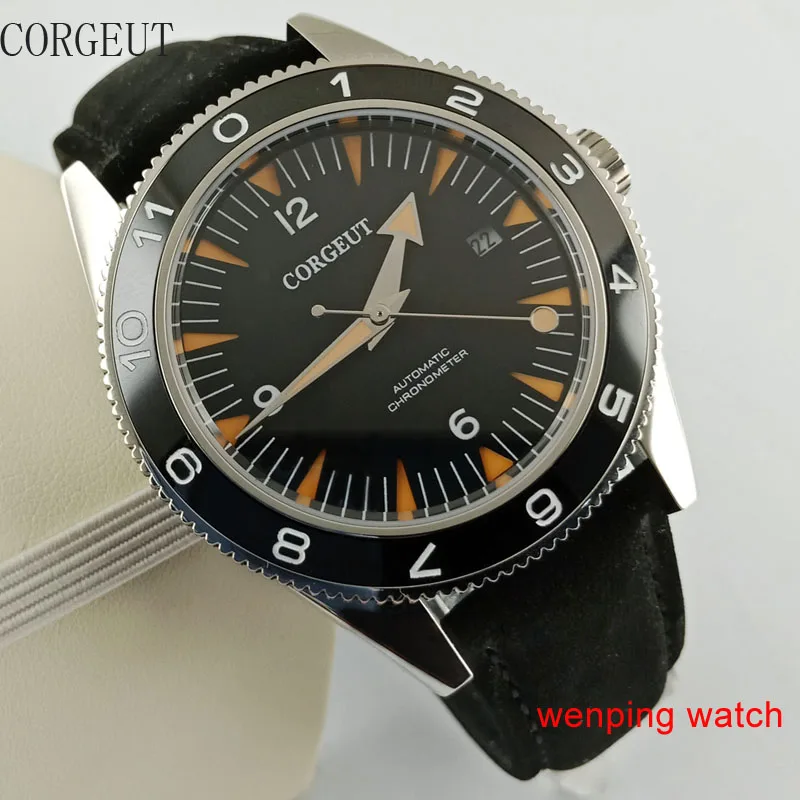 Мужские автоматические механические часы с кожаным ремешком 41 мм | Наручные