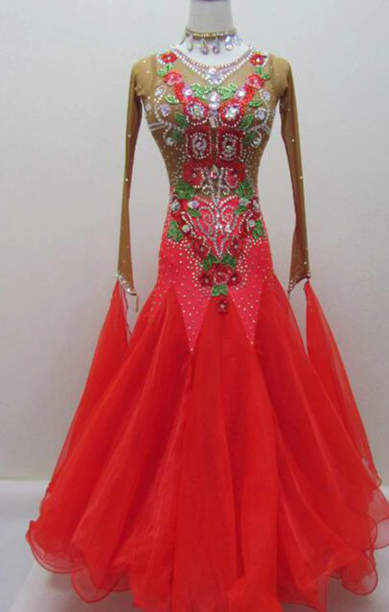 Платья для конкурса бальных танцев стандартные Бальные платья вальса красного