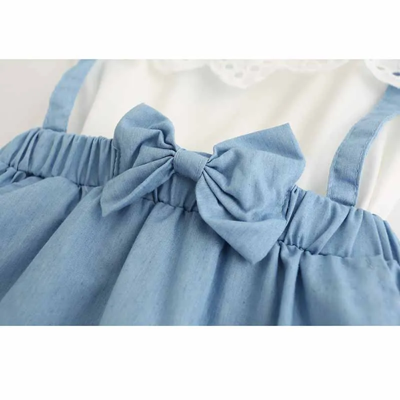 Летнее платье для девочек новое модное хлопковое маленьких милое джинсовое