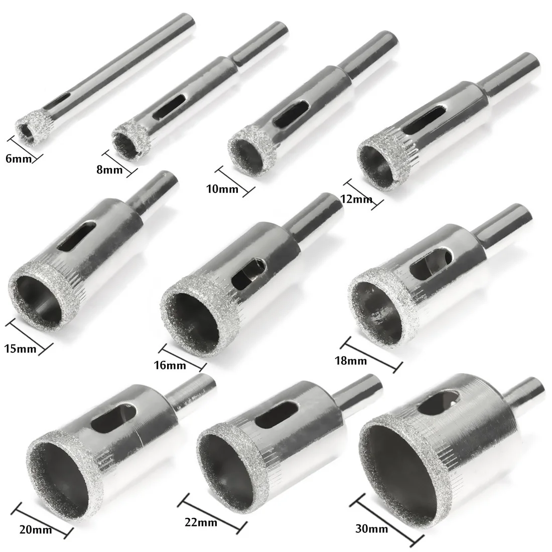 

10PCS Diamond Drill Bit Set 6-30mm Diamond Tools Hole Saw Use for Glass, Marble, Tile or Granite-M25