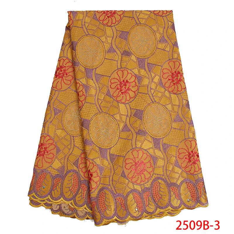African Swiss Lace Fabric 2019 High Quality Voile in Switzerland Embroidery Cotton with Stones for Dresses KS2509B-6 |
