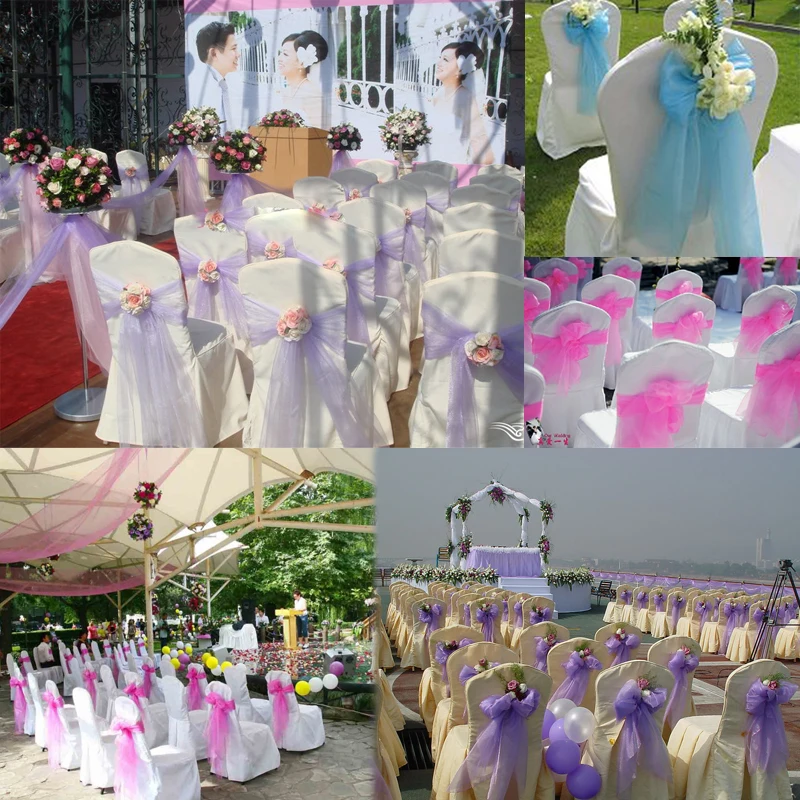 Ленты для стульев из органзы Fly Eagle, 10 штук, цвет #12 Темно-фиолетовый.