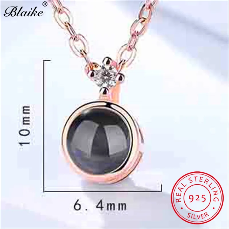Blaike Настоящее серебро 925 пробы стеклянный кулон ожерелья для женщин круглый