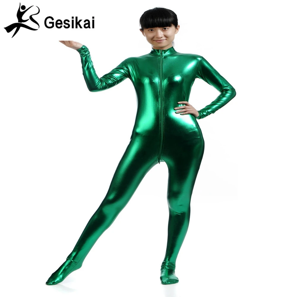 Женский блестящий костюм кошка с молнией спереди размеры до XXXL|zipper front catsuit|catsuit