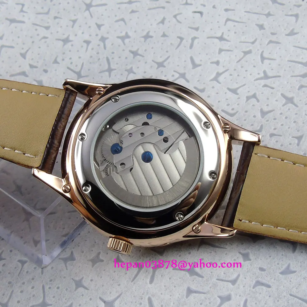 44mm Corgeut White dial blue hands Domed glass Golden case week&ampdate Multifunction Automatic movement men's watch P206 | Наручные