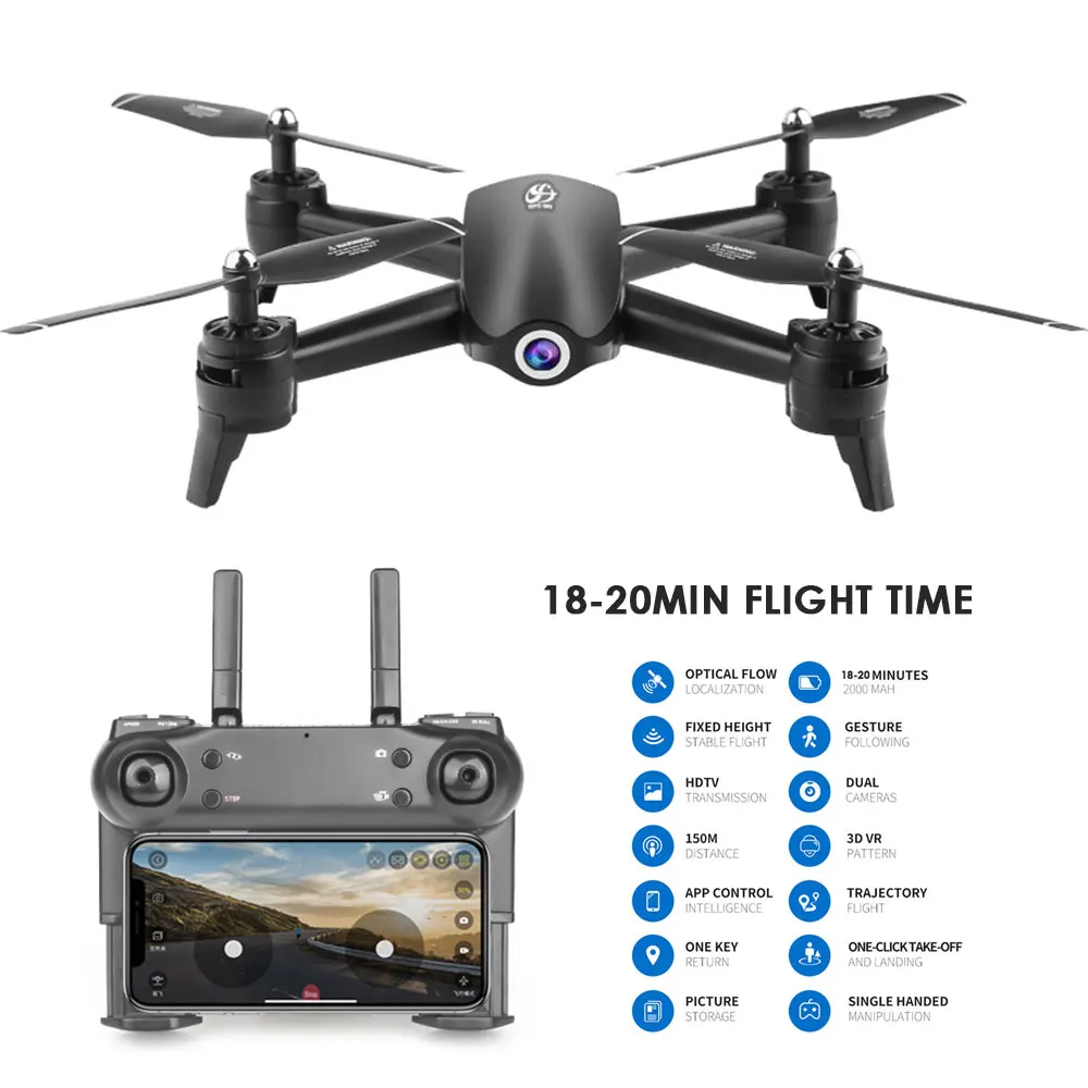 Радиоуправляемый Дрон S165 2,4 ГГц wifi FPV 720 P/1080 P/2 K HD Двойная камера 20 минут время полета Безголовый режим RC вертолет Квадрокоптер