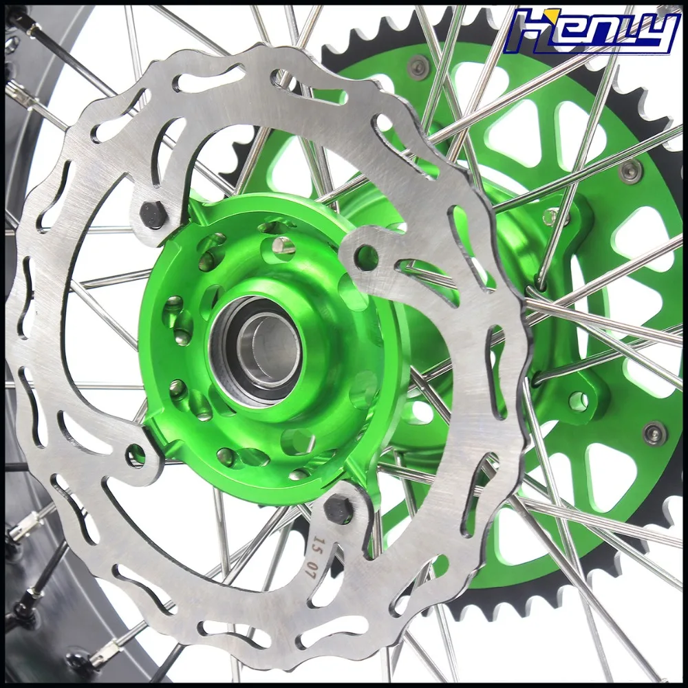 3,5*17 ''/4,25*17'' супермото колеса обода набор для Kawasaki KX125 KX250 2006-2007 Supermotard зеленый ступица звездочки диски мотоцикл