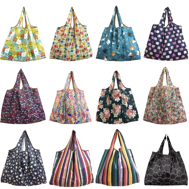 

New Lady Foldable Recycle Shopping Bag Eco Reusable Shopping Tote Bag Cartoon Floral Fruit Vegetable Grocery FS11