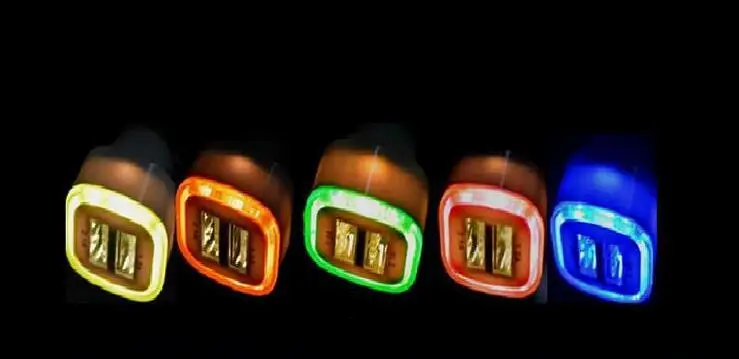 Hopeboth 100 шт. LED Light dual usb Port автомобильное зарядное устройство 2 порта адаптер 5 в 2.1A +