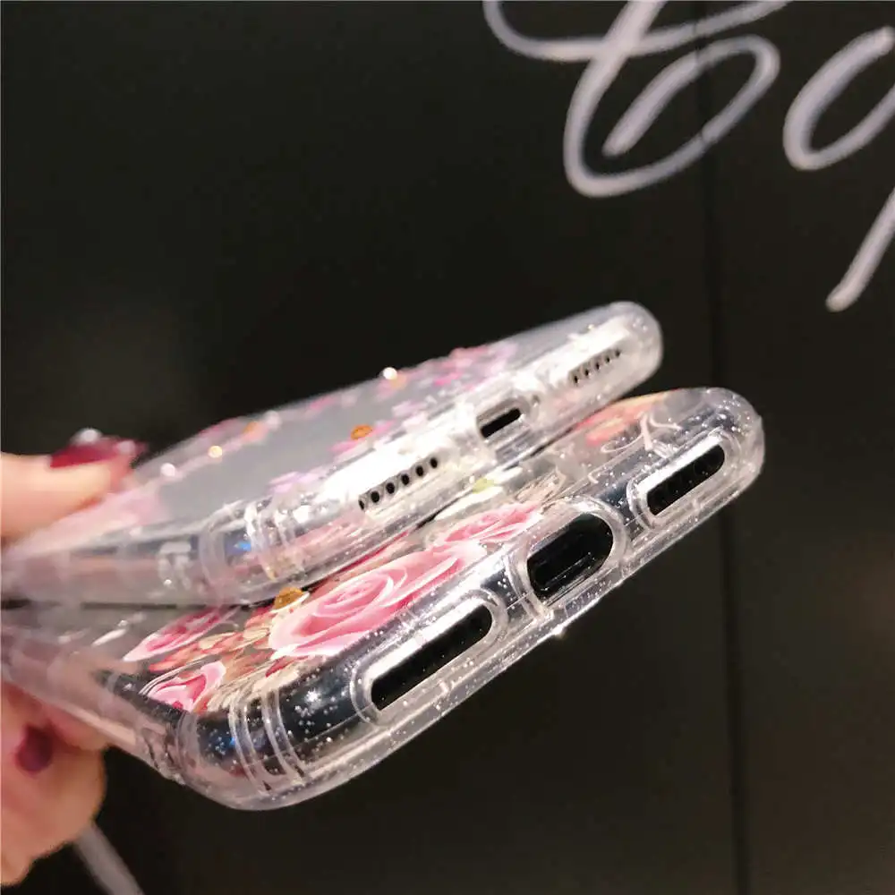 Rose Flower Phone Case For iPhone X XS MAX XR 6 6S 7 8 Plus Cases Silicone TPU Soft Moon Luxury Bling Cover Funda |