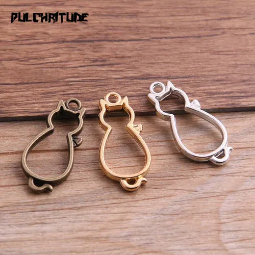 three color Pulchrode 10 шт. 13*29 мм Три цвета сплав ювелирные изделия аксессуары кошка Шарм полые клей пустой кулон лоток ободок 11C80 - Окраска металла: three color