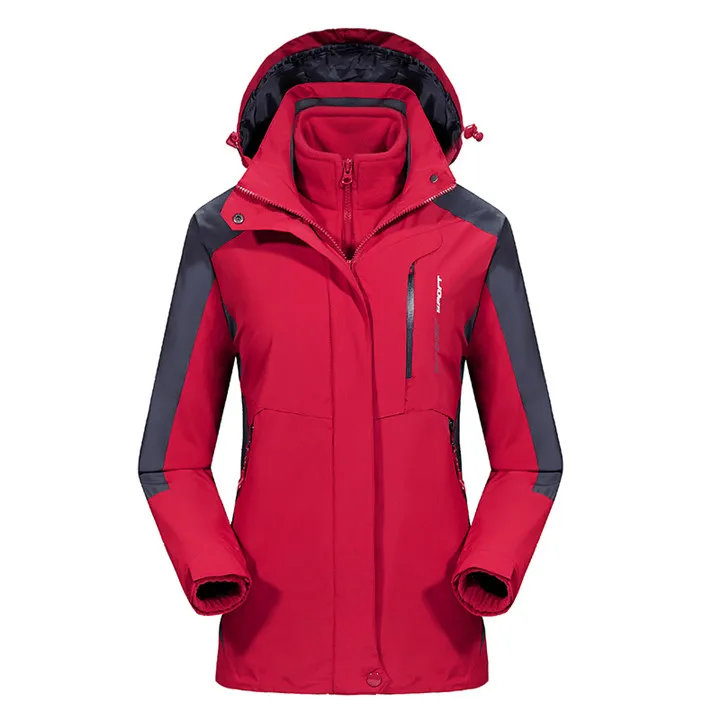 Womens Red Осенне-зимний толстый теплый комплект из двух предметов для мужчин и женщин, пальто большого размера для кемпинга, походов, треккинга, куртки 3 в 1, ветровка водонепроницаемая - Цвет: Womens Red