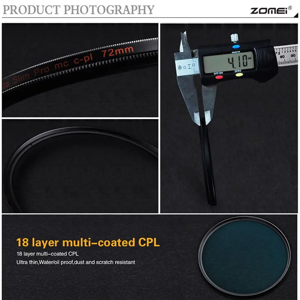 Zomei Тонкий HD CPL фильтр стекло 49 мм 52 мм 55 мм 58 мм 62 мм 67 мм 72 мм 77 мм 82 мм круговой поляризационный поляризатор для объектива камеры DSLR