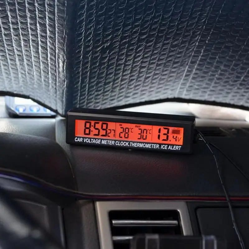 12V 24V Цифровой Автомобильный Вольтметр 3 в 1 цифровые часы с ЖК-индикатором термометр Батарея вольтметр с дисплеем