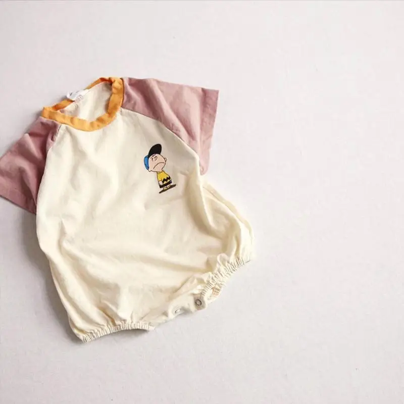 Snoopy/1705; свободные дышащие хлопковые комбинезоны с короткими рукавами для мальчиков; летние детские комбинезоны; корейский комбинезон - Color: Lavender