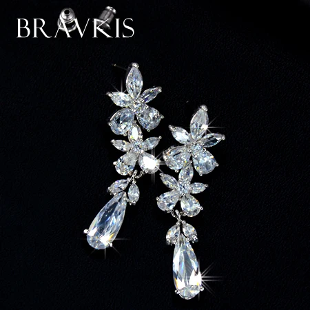 Красивые серьги-подвески в форме цветка с кристаллами BRAVEKISS капли воды для женщин