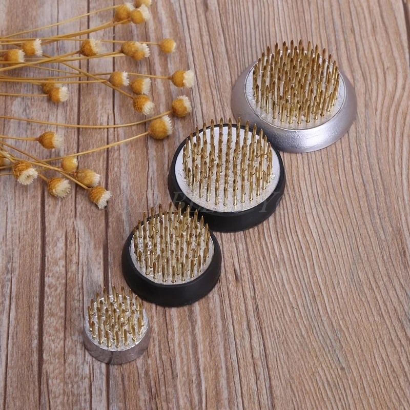 Round Ikebana Kenzan Flower Frog With Rubber Gasket Art Fixed Arranging Tools
