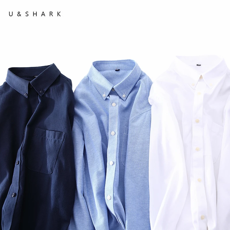 Мужская хлопковая рубашка из ткани Оксфорд U & SHARK повседневная приталенная