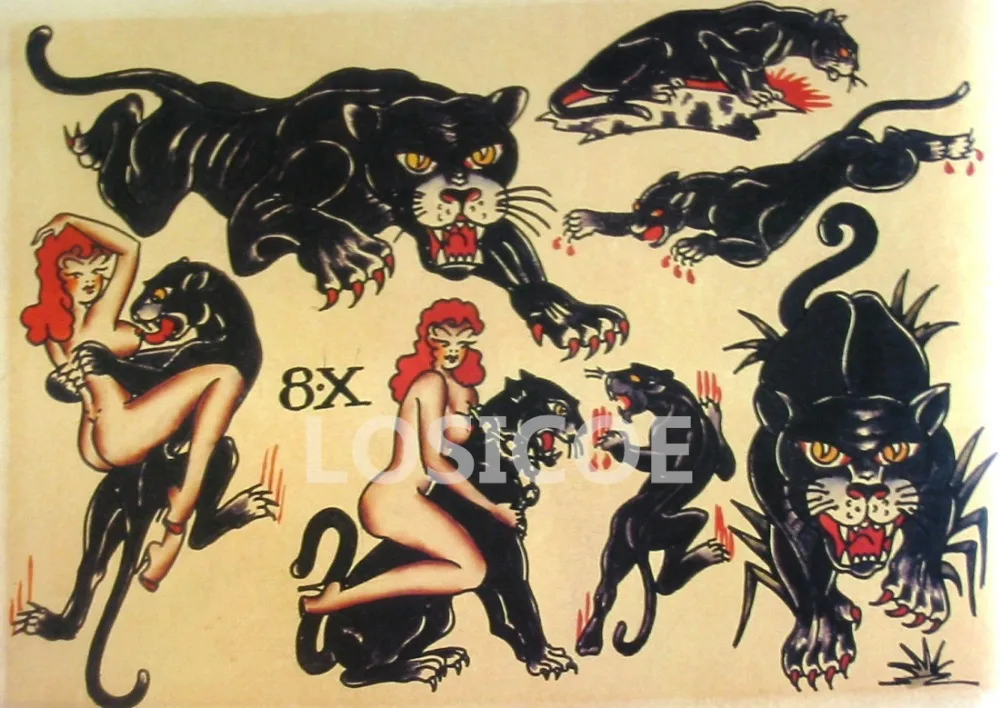 Old school Rushed Sticker 150G kraft paper nostalgic retro Tattoos Patterned poster bar cafe decorative painting core photo | Дом и сад