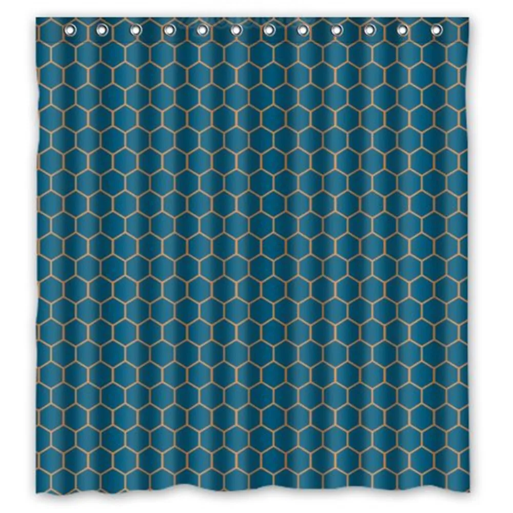 Соты темно-синий и оранжевый решетки водонепроницаемый ванная душевая занавеска