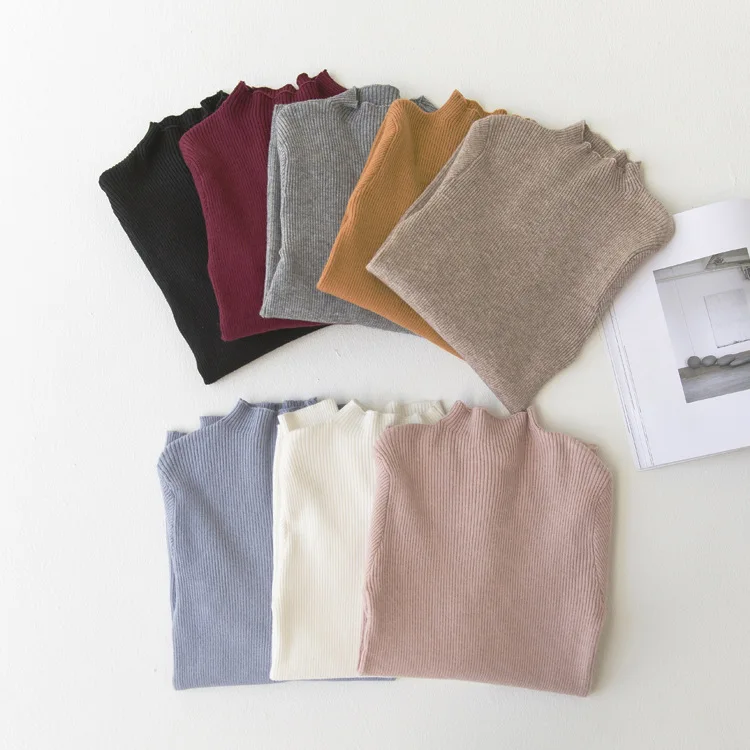 Новый 2016 Осень Зима свитер Женщин высокие упругие Твердые Водолазка Женская