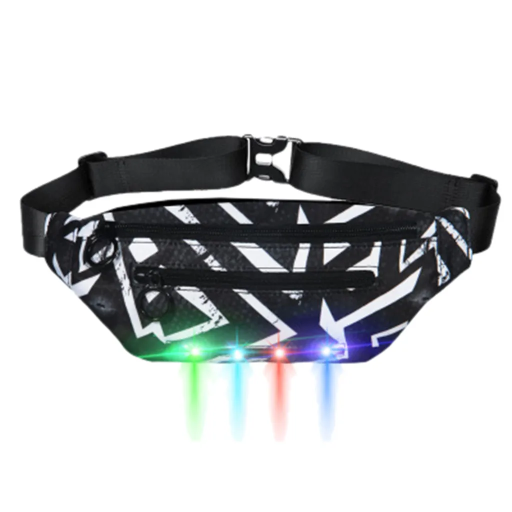 New Outdoor Unisex Fashion Sports Led Flash Pockets Hiking Phone Pockets Purse Chest Travel Cashier Belt Boys Girl Bag#R10