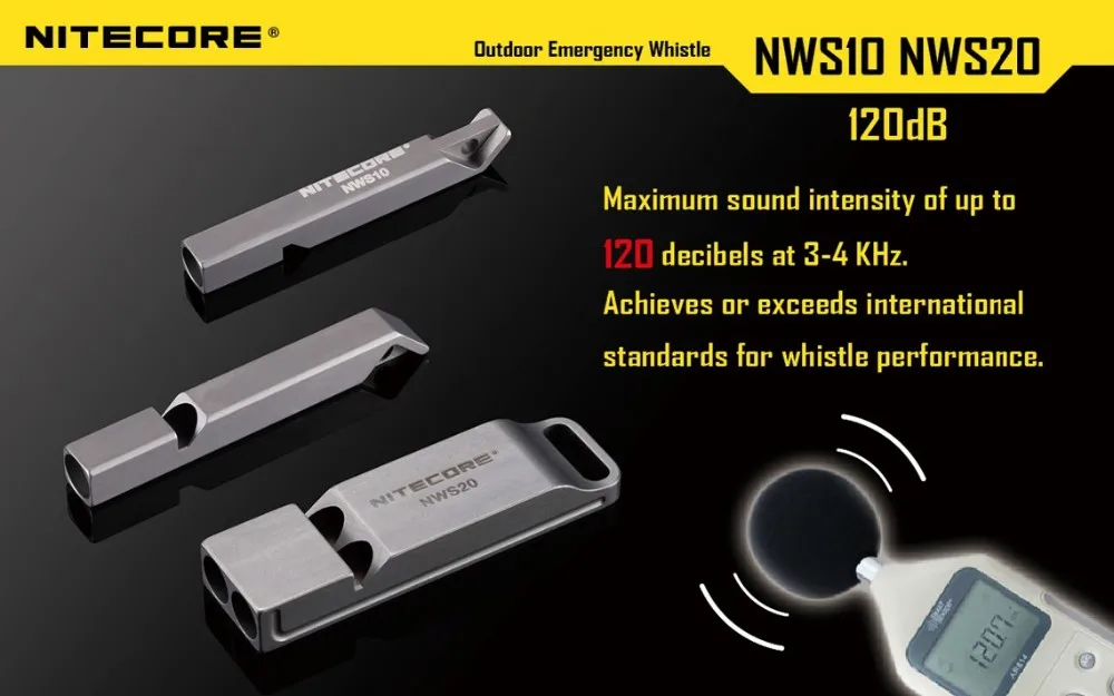 NITECORE 120 дБ Открытый аварийный спасательный свисток NWS10 титановый сплав наружные портативные аксессуары для освещения Новые