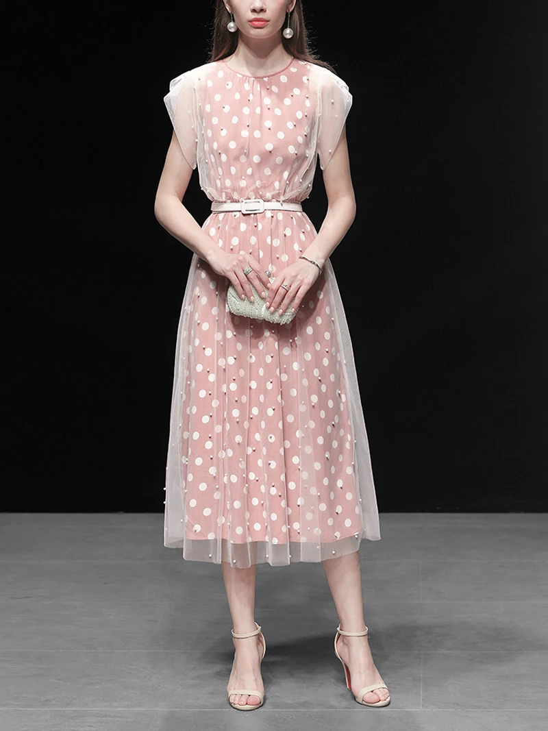 Элегантные модные 2019 летние дизайнерские платья с круглым вырезом и высокой