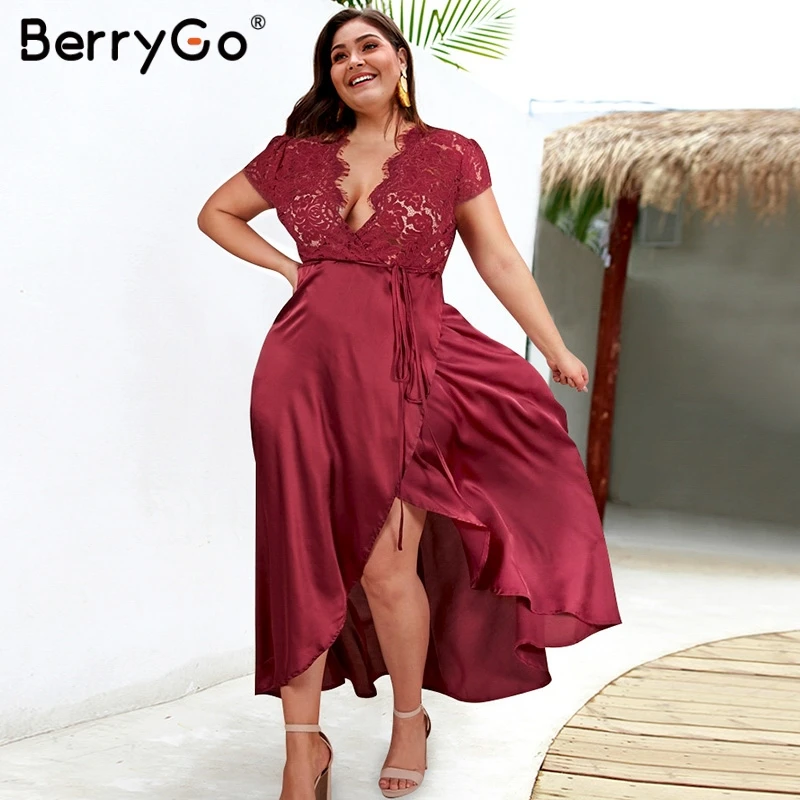 Simplee Сексуальная сатиновая Ночная сорочка женское платье большого размера с v