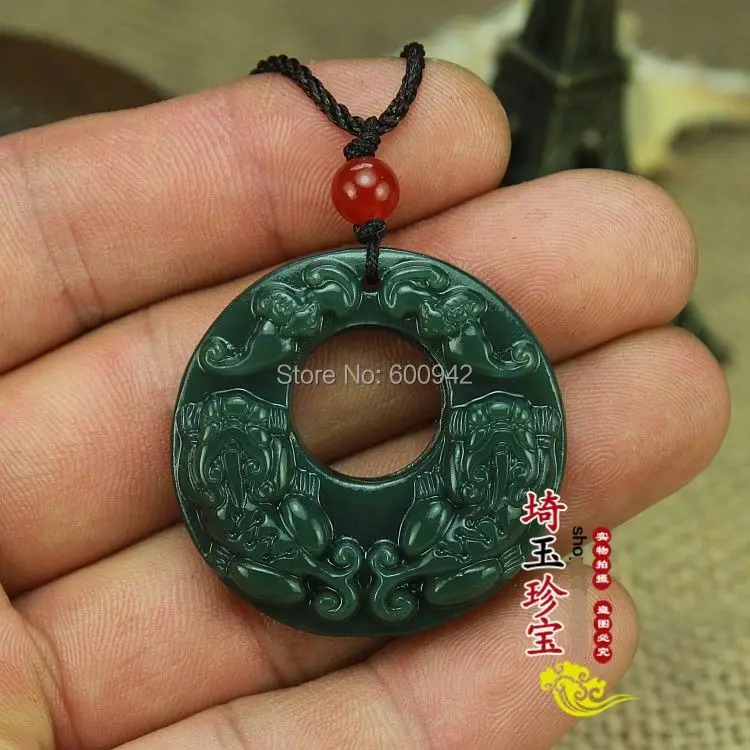 Природная бутылка зеленый нефрит собака Amulet Подвеска В Форме зверей ожерелье на