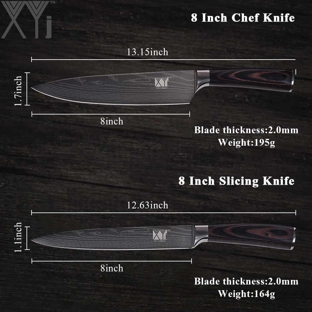 XYj Дамасские жилы набор ножей из нержавеющей стали высокоуглеродное лезвие с